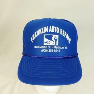 Vintage Otto Mesh Trucker Hat Cap  Franklin Auto Repair Madison Blue Foam Snap